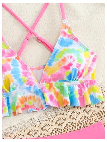 OYOANGLE Girl's Two Piece Swimsuits Cute Tie Dye Criss Cross Bikini Set Ruffle Bathing Suits3