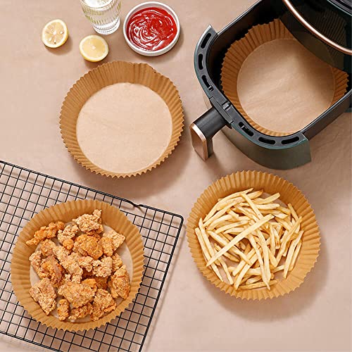 Image of 100 PCS Air Fryer Disposable Paper Liner - Round Natural Parchment for Baking, Roasting, Microwave - Non-Stick, Oil-Proof, Food Grade (6.5 Inch)