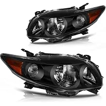 OCPTY Headlight Assembly Pair Replacement For 2009-2010 for Toyota Corolla Black Housing Amber Reflector Clear Lens Bulbs Not Included