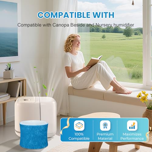 Image of 4 Pack Humidifier Wicking Filter Replacement 2.0 for Canopy Bedside | and Nursery Humidifier 2.0, Wood Pulp & Paper Filter (Blue)
