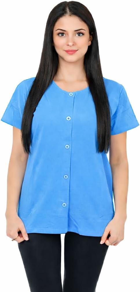 USBD Post Mastectomy Shirt with Drain Pockets Crew Neck Post Op Button Down Recovery Tops - Image 2