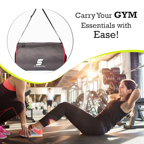 Image of Amazon Brand - Symactive Tote Polyester Lightweight Gym Bag Backpack for Men & Women Use in Fitness Workout Sports Swimming Boxing Athletics Crossfit Exercise and Yoga (Red & Grey)