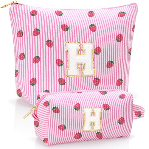 Trousse de maquillage personnalisée lot de 2 grand format avec motif fraise pour femme et ado