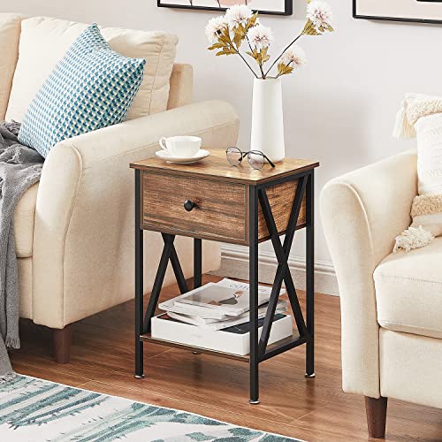 Vecelo Modern Versatile Nightstands X-Design Side End Table Night Stand Storage Shelf With Bin Drawer For Living Room Bedroom, Set Of 2 (Brown) #TOP4