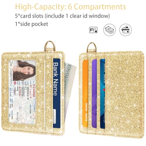 Image of Slim Credit Card Holder Glitter Leather Small Wallet Women Thin Cards Holders RFID Blocking Minimalist Lightweight Small Cute Card Holders for Women, Glitter Golden