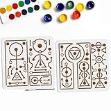 MAYJOYDIY 2 plantillas de símbolos de texto alienígena de 30 x 30 cm, plantillas de símbolos geométricos con pincel de pintura, plantilla de dibujo grande con temática de alienígena para paredes de