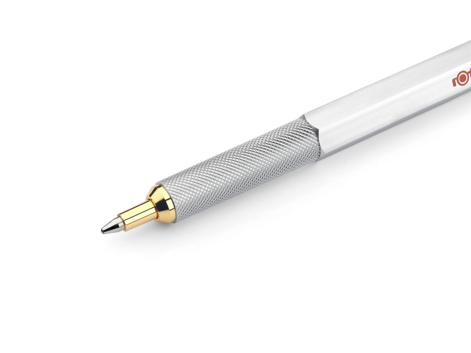 rOtring 800 Kugelschreiber, mittlere Spitze, schwarze Tinte, silberfarbener Schaft, Haftnotizen + zusätzliche Stiftmine