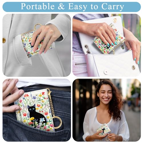 Image of Jogjam Aesthetic Cute Black Cat Flower Floral Small Girls Wallets, Rfid Blocking, Slim Thin Mini Trifold Woman Wallet, Travel PU Leather Card Holder, Compact Key Chain Cash Purse Gifts