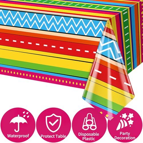 Image of Hxezoc Cinco De Mayo Printed Tablecloths, 54 x 108 Inch Disposable Plastic Table Cover for Mexican Holiday Decorations Outdoor Indoor Party Supplies