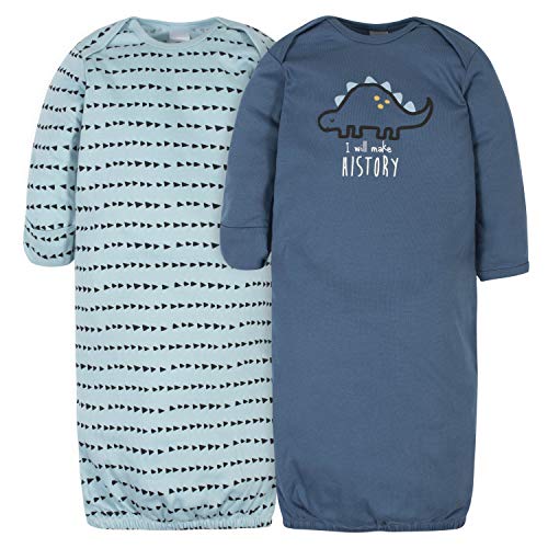 Gerber Baby Boys' 2-Pack Gown, Dinosaur/History, 0-6 Months