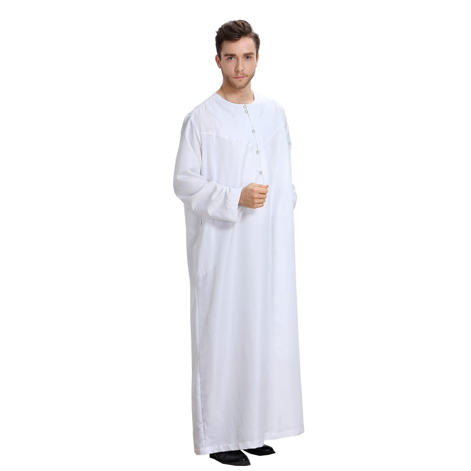 CHUNOTU - Bata de caftán étnico para hombre, cuello alto, con botones, suave, transpirable, ropa musulmana