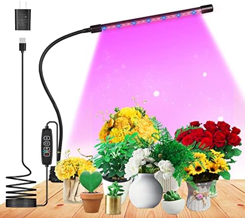 Grow Light for Indoor Plant Growing LED Grow Light Single Heand 9 Dimmable Settings, Horizontal Plant Growth Lamp for Indoor Plants with Red/Blue Spectrum, Adjustable Gooseneck, 3/9/12H Timer (Blue)