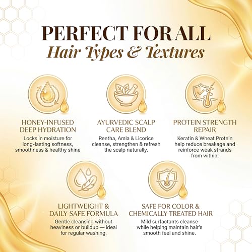 Image of Herbishh Honey Veda Hair Nourishing Shampoo 300ml - Sulphate Free Hydrating Cleanser for Dry & Frizzy Hair, Licorice & Amla, Reetha Protein Honey Shampoo for Women & Men, Paraben Free