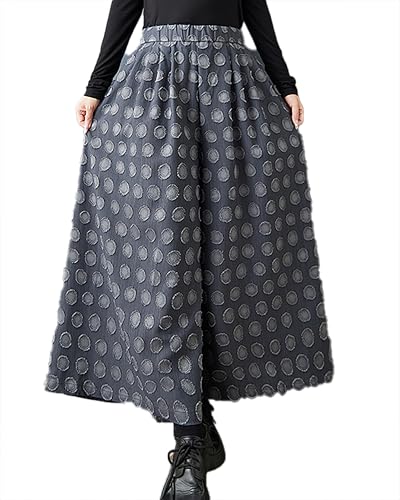 ellazhu Women's Pants Solid Polk Dot Two Side Pockets Wide Leg Elastic Waist Fashion Casual Plus Size Maxi Loose GZ593