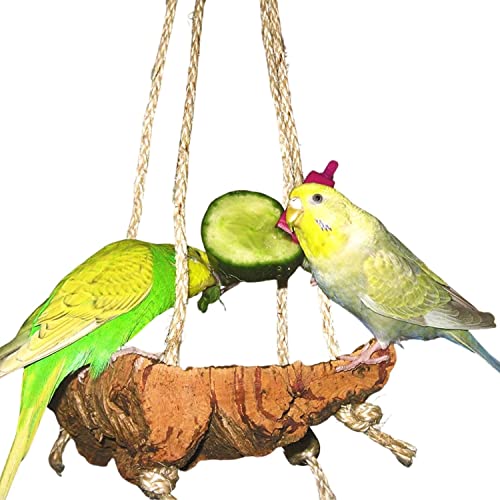 Vogelgaleria Exciting cork swing M, bird swing, seat board and pickstone at the same time, beige