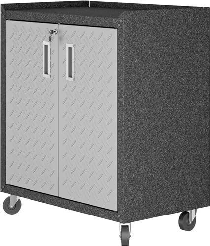 Image of Manhattan Comfort Fortress Collection Modern Designed Mobile Storage Garage Cabinet Great For Tools and Supplies, Stainless Steel