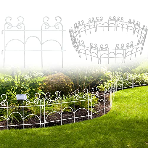 ARIFARO Dekorativer Gartenzaun 33 cm H x 43 cm B (20 Packungen) No-Dig Border Zaun Gesamtlänge 8,5 m, Weißer Zaun für draußen, Terrasse, Rasen und Blumenbeete