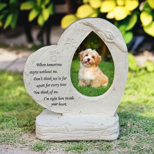 Pietre commemorative per cani con cornice per foto, a forma di cuore, pietre da giardino per cani da giardino, lapidi, lapidi all'aperto o all'interno, regalo commemorativo per cani Sympaty