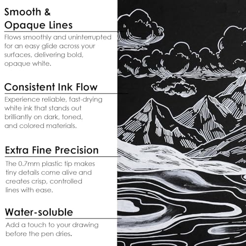 Image of Grabie 6 White Acrylic Paint Markers, 0.7mm Extra Fine Tip Acrylic Paint Pens for Drawing, Coloring Books for Adults