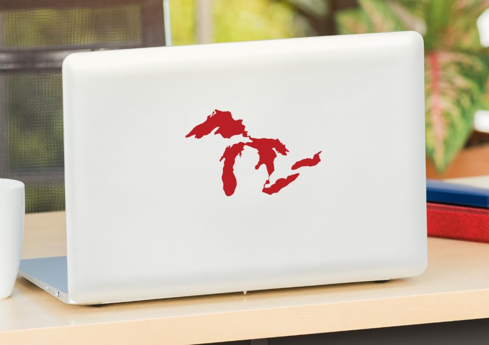 Image of Great Lakes Sticker Michigan Car Decal Premium Heavy-Duty Waterproof Vinyl for Bumpers, Windows, Laptops, Water Bottles or Coolers (Red, 4.5 inch Wide)