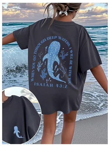 Girl's Letter Animal Graphic T Shirt Short Sleeve Crewneck Loose Vacation Tops3