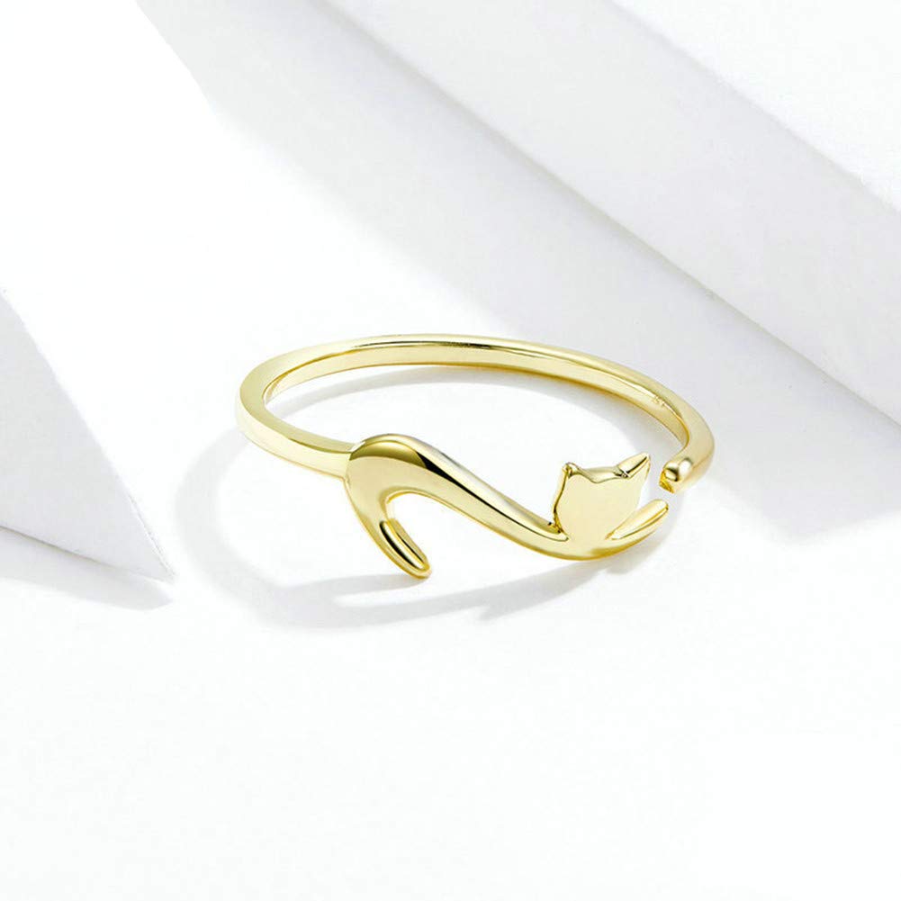 Ategazza Anello Gatto da donna in argento 925 Carino Aperto Regolabile ga01
