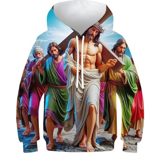 Sweat à capuche 3D Jésus pour enfants de 8-10 ans