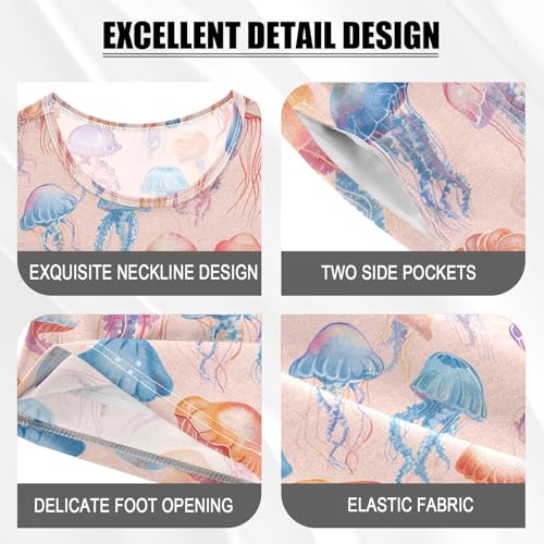 ALAZA Colorful Jellyfish Pajama Set Short Sleeve Sleepwear Soft Lounge Nightwear4