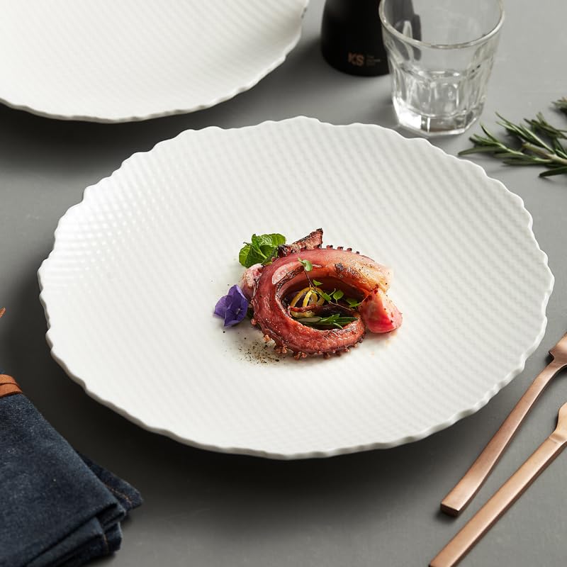 Pratos platear de Cena Occidental cerámica Blanca, for Carne, Sopa Redondo for Cocina Restaurante, Cubiertos Hotel, Ensalada Frutas Vajilla(10 Inches)