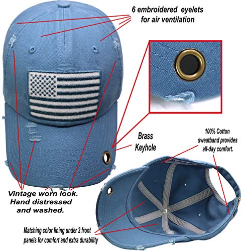 Image of Antourage American Flag Unisex Baseball Hat for Men and Women | USA Flag Mesh Snapback Flat Visor Cap + 2 Patriotic Patches