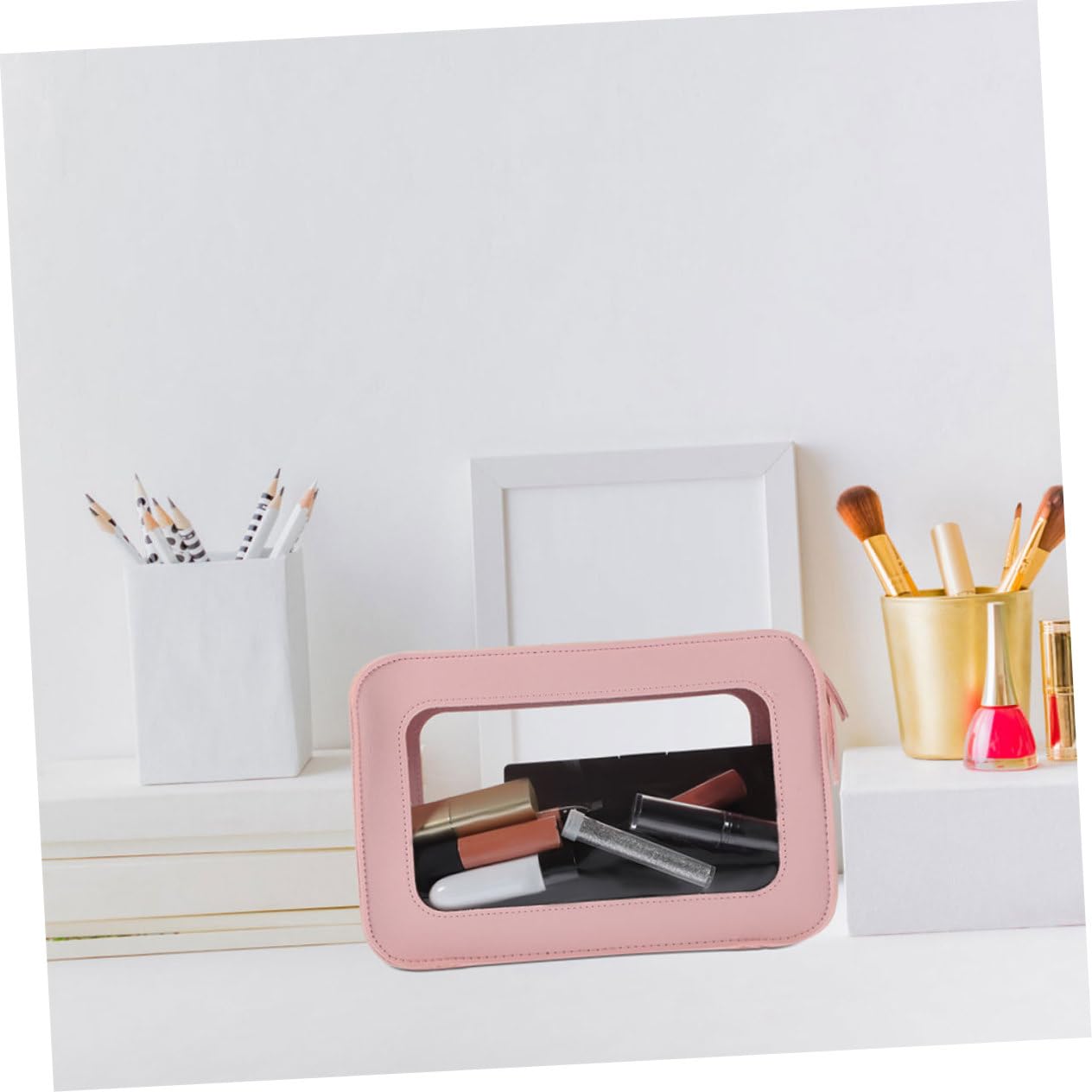 2pezzi Borsa Cosmetica Trasparente Con Doppia Cerniera Organizer Da Viaggio Per Cosmetici e Toiletries Per Aeroporto e Valigia