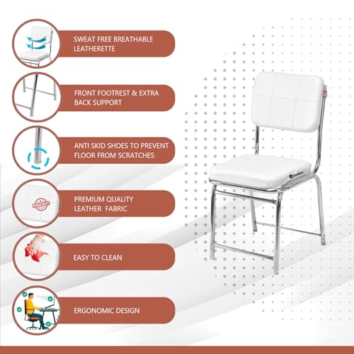 Image of GOYALSON Office Chair Visitor Chair Without arm Rest with Steel Frame and Cushioned seat Back, Chair Without Wheels Holds up to 110 kg Heavy Design (1, White, Heavy 1)