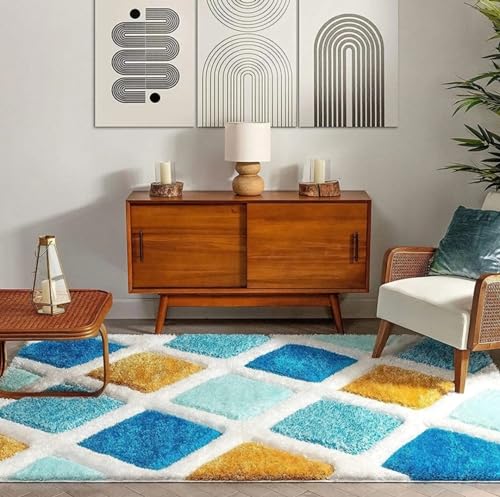 Image of Urban Modern Decor Features 6x9 Feet Modern Soft Shaggy Carpet Thick, Fluffy & 2 inch Pile Shag Rug for Your Kids Room, Bedroom & Livingroom(6x9 feet, Yellow Turquoise Multi)