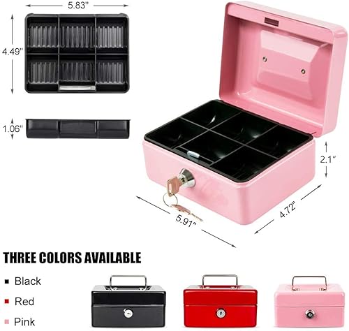 Vista 88 de KYODOLED Caja de dinero mediana con bandeja para dinero, pequeña caja de seguridad con llave, cajón de efectivo, 7.87 x 6.30 x 3.54 pulgadas, verde