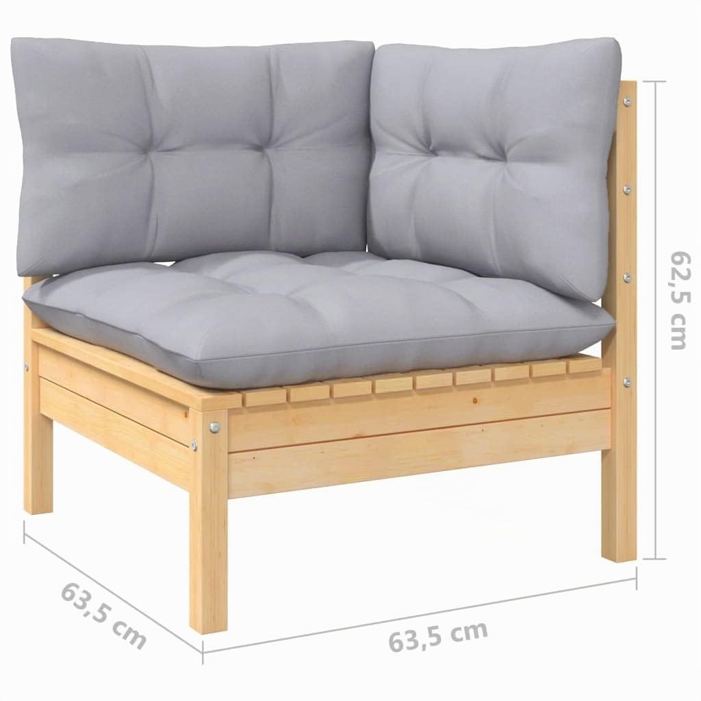vidaXL Bois de Pin Massif Salon de Jardin 4 pcs avec Coussins Mobilier de Patio Meubles d'Extérieur Mobilier de Jardin Meubles de Terrasse Gris