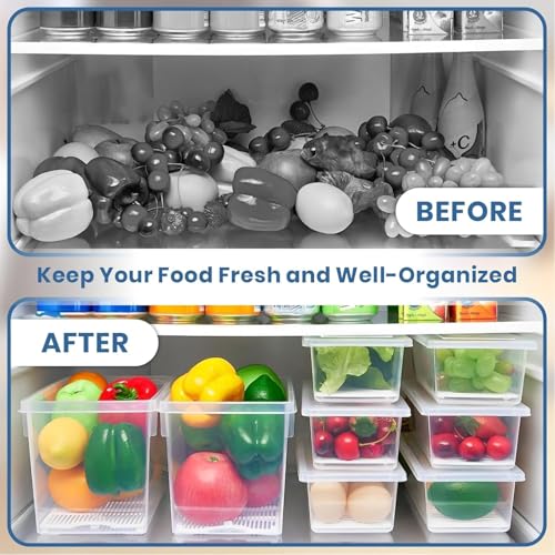 Image of JD FRESH 1500ML Fridge Storage Containers Set of 4 with Removable Drain Plate & Lid | Leak-Proof Stackable Refrigerator Organizer Boxes for Vegetables, Fruits, Snacks|BPA Free, Easy to Clean& Reusable