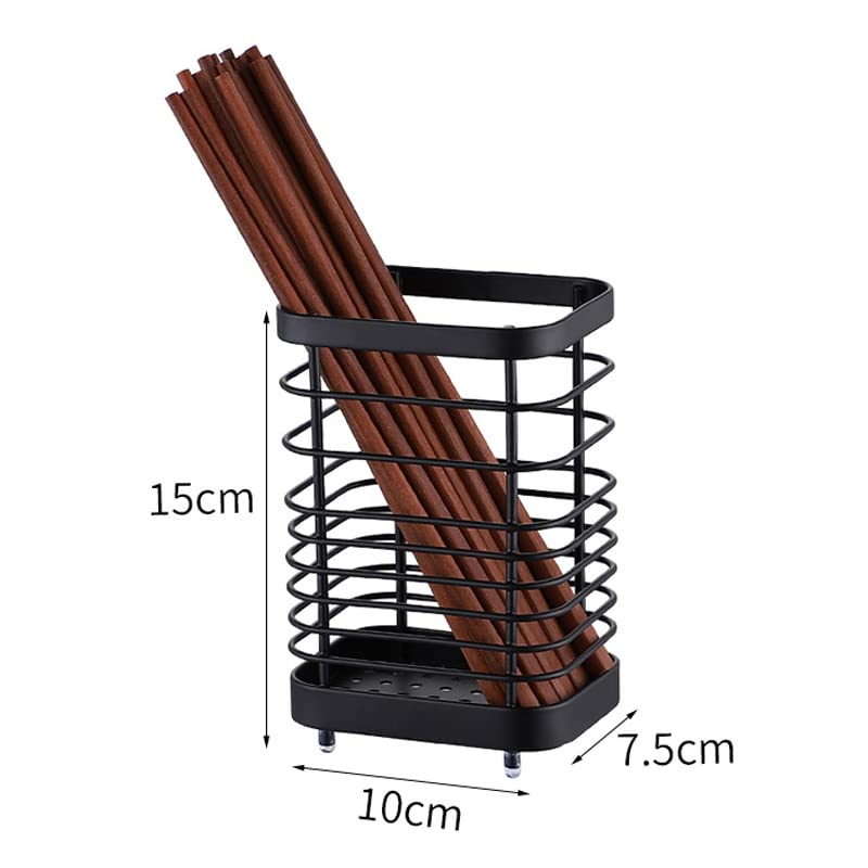 Image of Draining Holder, Stainless Steel Utensil Drying Rack Wall Mount No Drilling with for Kitchen Chopsticks (Black L(350ml))