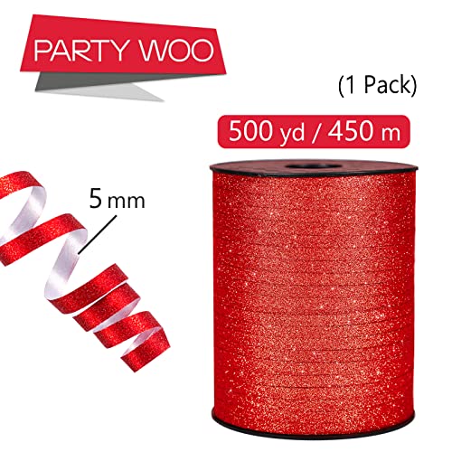 Image of PartyWoo Red Ribbon - 500 Yard Curling Ribbon for Crafts, Balloons, Gift Wrapping & Christmas Decor (1 Roll)