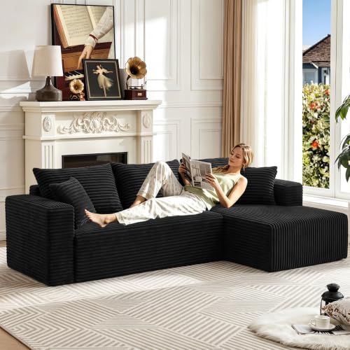 Image of 93 inch Boneless Couch, Modular Sectional Sofa for Living Room, Black