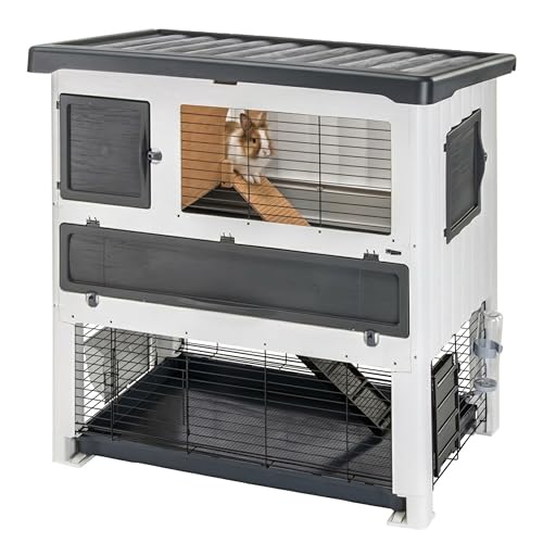 Ferplast Cage Lapin GRAND LODGE 120 PLUS, Clapier Extérieur 2 Étages, Lapins, Cochons d'Inde, Enclos pour Lapins Animaux Domestiques, avec Maisonnette et Abreuvoir, 115,5 x 73 x h 117 cm, en Plastique