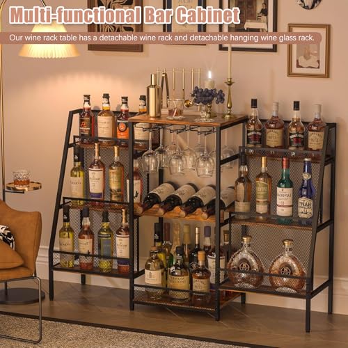 رف مشروبات قائم بذاته من ليودوكس، حامل بار شبه منحرف من 6 طبقات، خزانة مشروبات مع اسوار، خزانة مشروبات مع حامل زجاج، طاولة بار منزلية صغيرة لخزائن المشروبات، رف تخزين لغرفة المكتب