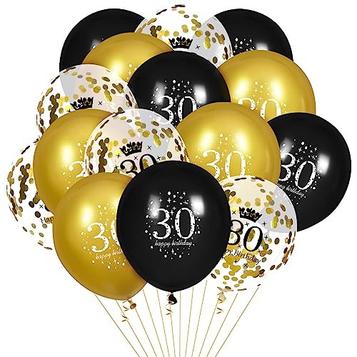 Image of 30th Birthday Balloons for Men, 15 Pcs Black Gold Happy 30th Birthday Balloons for Men Women 30 Years Old Party Decor Supplies