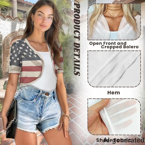 Image of Women's Shrug Short Sleeve Bolero Open Front Knit Party Tulle Cardigan Cropped Cardigan Shoulder Cover Up
