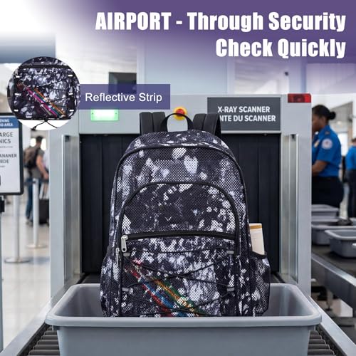 Image of COVAX Mesh Backpack for School Heavy Duty Semi-Transparent Bookbags for Beach, Swimming, Sports, Work, Travel (Black with White Splashes)