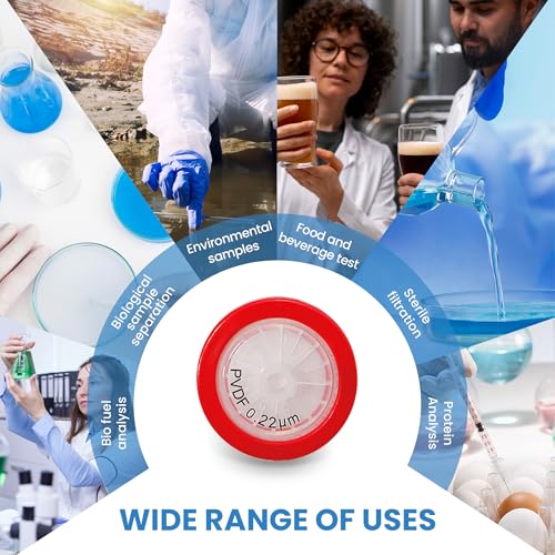 Image of PVDF Membrane Syringe Filter 25mm Diameter 0.22um Pore Size Syringe Lab Filter for Laboratory School Science, Pack of 10 (Model AMPV02225)