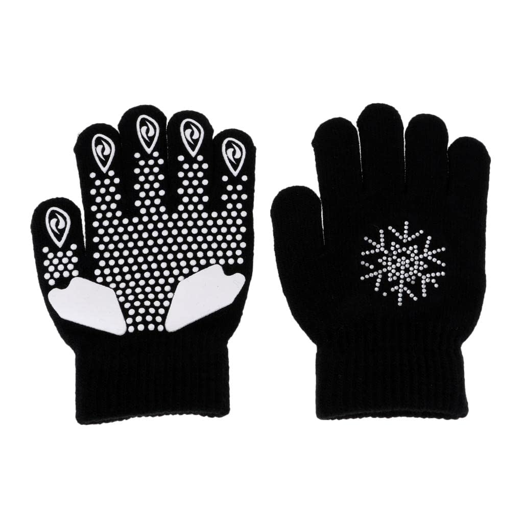 Leeadwaey Guanti da pattinaggio su ghiaccio per ragazze e donne e bambini Magic Stretch guanto nero fiore S, nero fiore di neve, S
