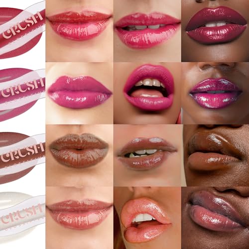 Image of Juice Crush Glossifive Tinted Lip Gloss With High Shine Glossy Finish For Fuller And Plump Lips | Long-Lasting | Hydration | Light-Weight Formula | Moisturising & Non-Sticky | Pack of 4 (Sugar Coat-M01, Pixie dust - M02, Soft Tease - M03, Scandal - M04)