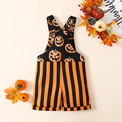 Halloween Toddler Baby Boy Bib Overalls Stripe Pumpkin Grimace Romper Casual Pocket Strap Jumpsuits Shorts (Orange, 12-18 Months) #TOP2