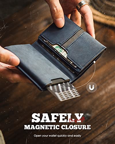 DUGRAFT Card Holder Wallet with ID Window, Leather Mens RFID Blocking Minimalist Pop-Up Wallet Aluminum Metal Credit Card Case with Banknote Compartment3