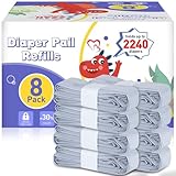 Diaper Pail Refill Bags 8 Pack Upgraded Odor Control Diaper Disposal Bag Compatible with All Diaper Trash Can, Compact Pail, Square Pails Diaper Pail Refills